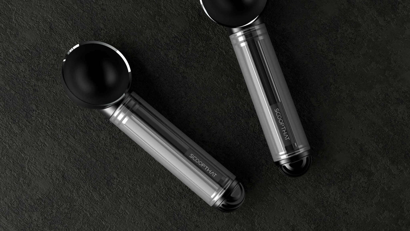 ScoopTHAT! Radii Thermo Ring Ice Cream Scoop with Heat Redistribution Technology for Effortless Scooping on Dark Surface